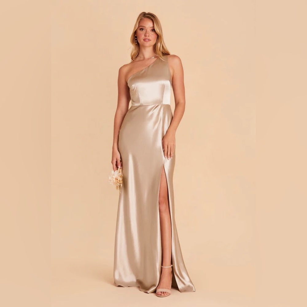 New with Tags Birdy Grey Kira one shoulder satin dress in neutral champagne